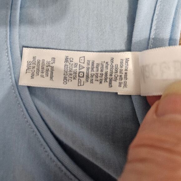 Blue Easter Bunny Print Women's Top Small Artsy Painted Spring T Shirt Casual - Picture 9 of 13